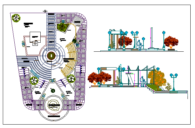 Community park landscaping details with equipment dwg file - Cadbull