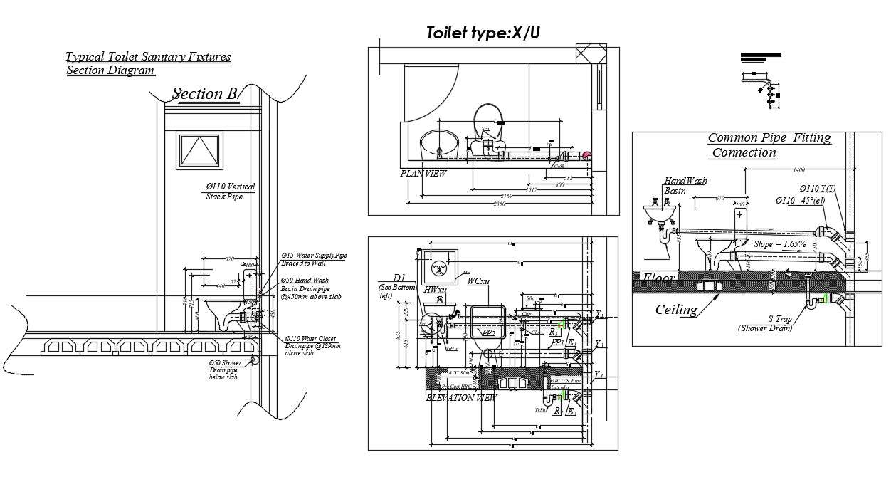 Complete Toilet Plan Drawing AutoCAD File - Cadbull