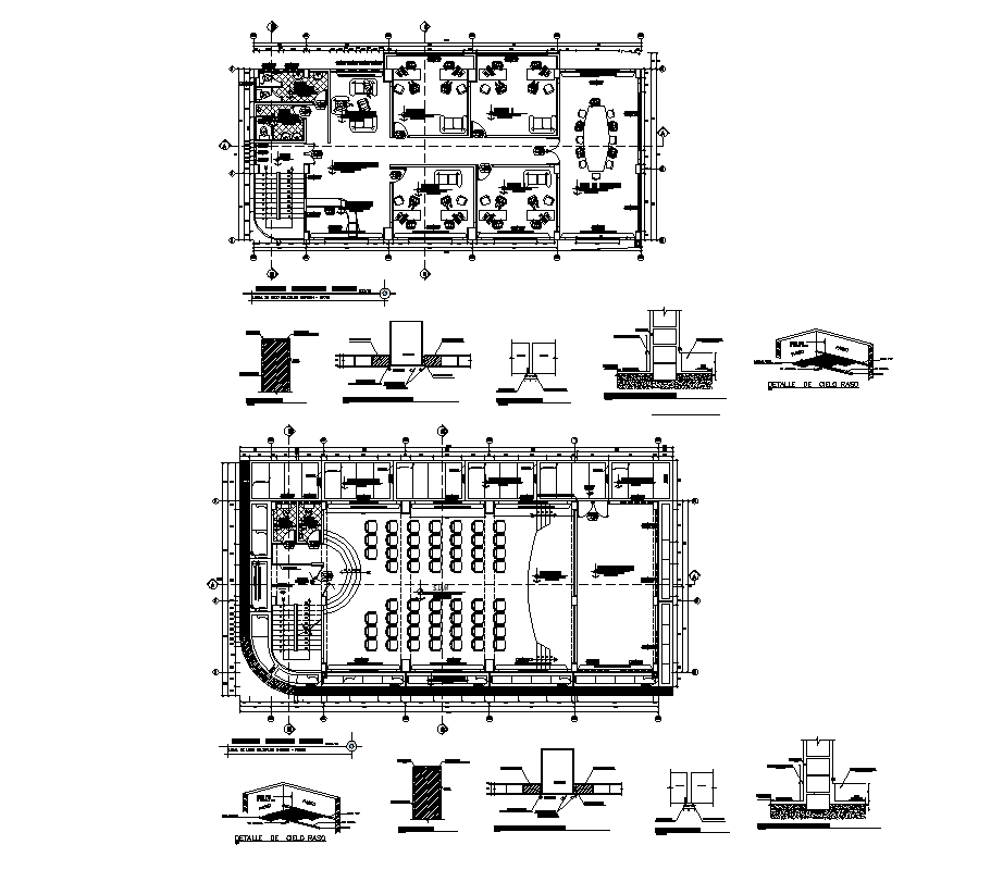 Complex multipurpose building plan layout file Cadbull