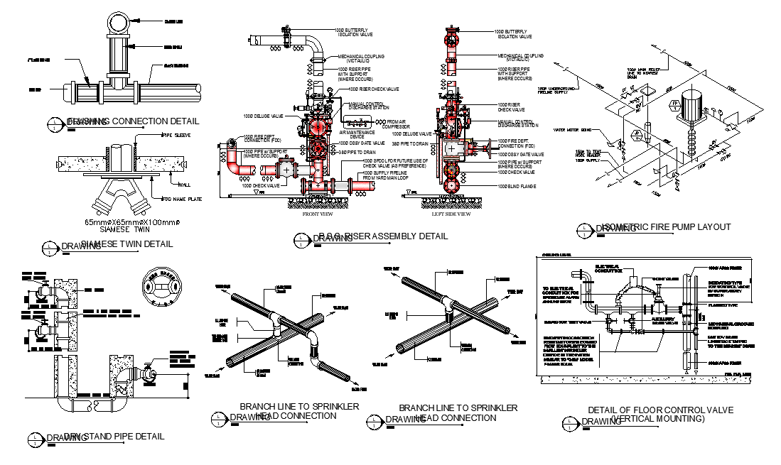 Components Of Basic Wet Pipe Riser Assemblies Drawing Dwg File Cadbull