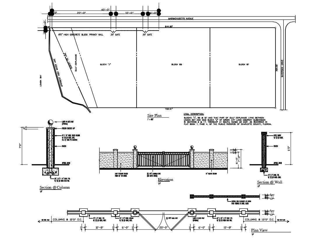 Compound Wall And Gate Design DWG File - Cadbull