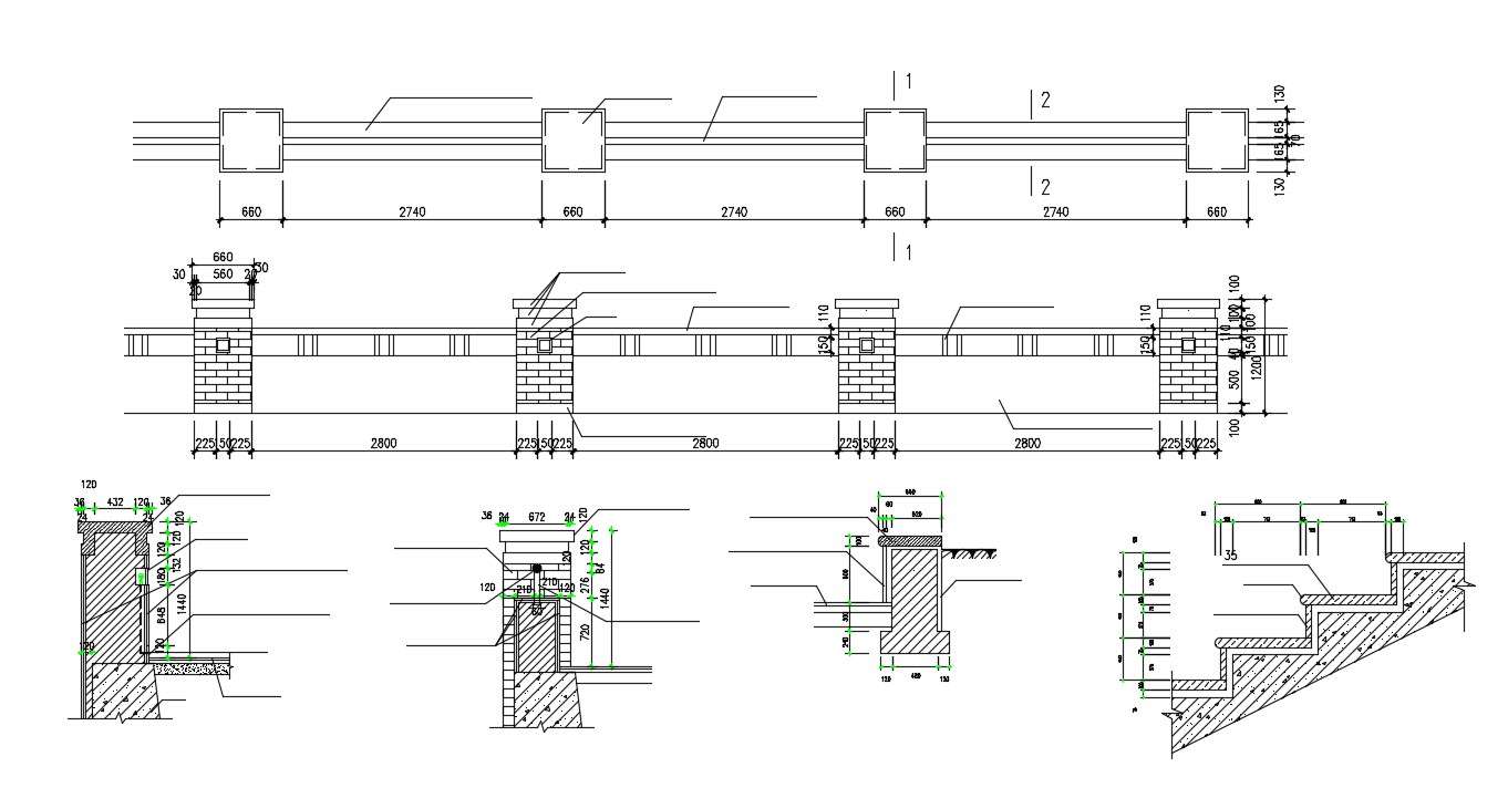 Compound Wall Design Plan and Elevation CAD Drawing - Cadbull