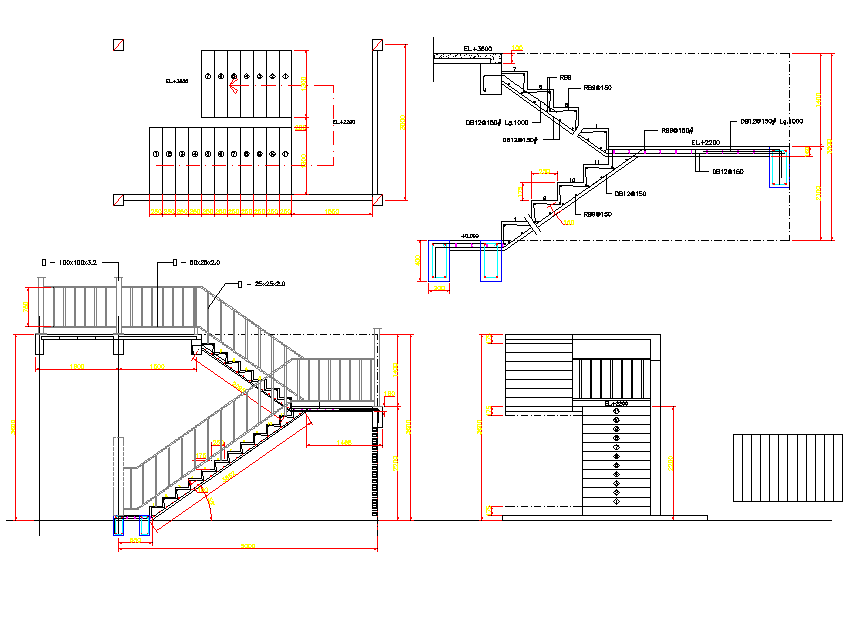 Concrete stairs plan detail dwg. - Cadbull