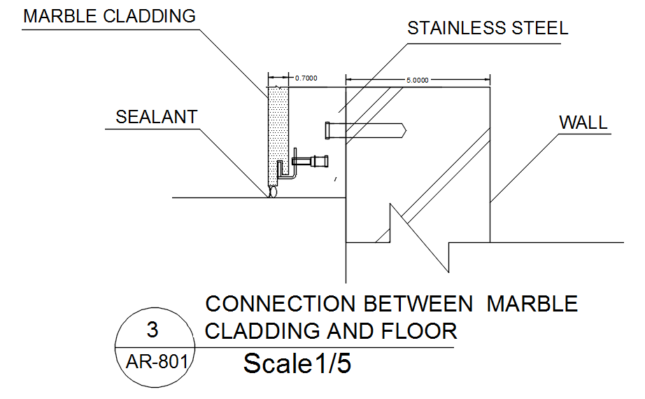 Connection Between Marble Cladding And Floor With Detail Autocad Drawing Dwg File Cad File