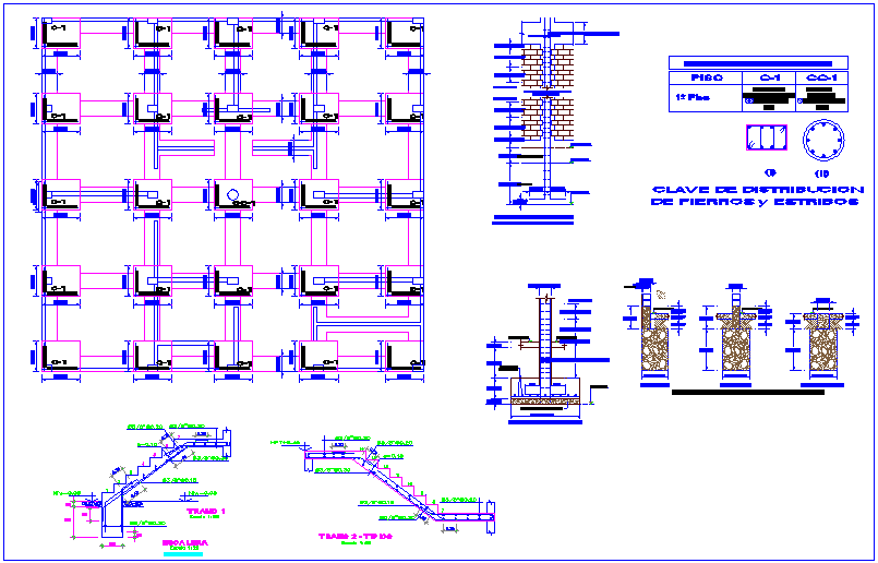 Construction detail view with stair and column for training center dwg ...