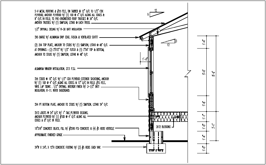 Construction view of wall and roofing view dwg file - Cadbull