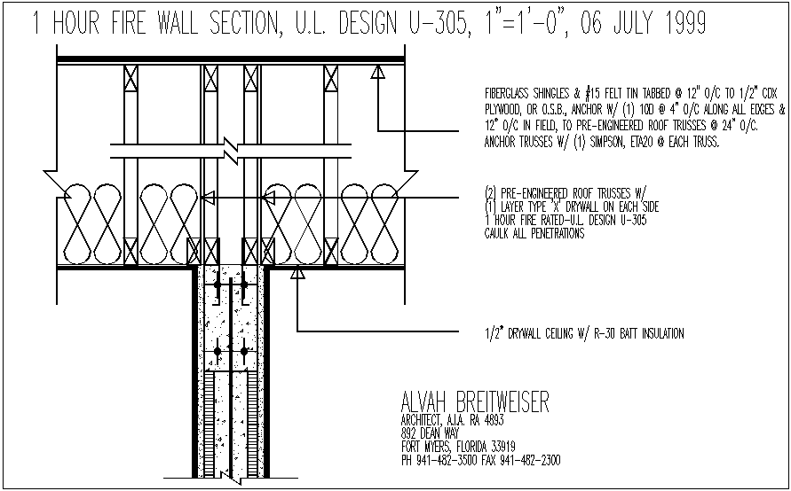 Construction view of wall section with truss dwg file - Cadbull