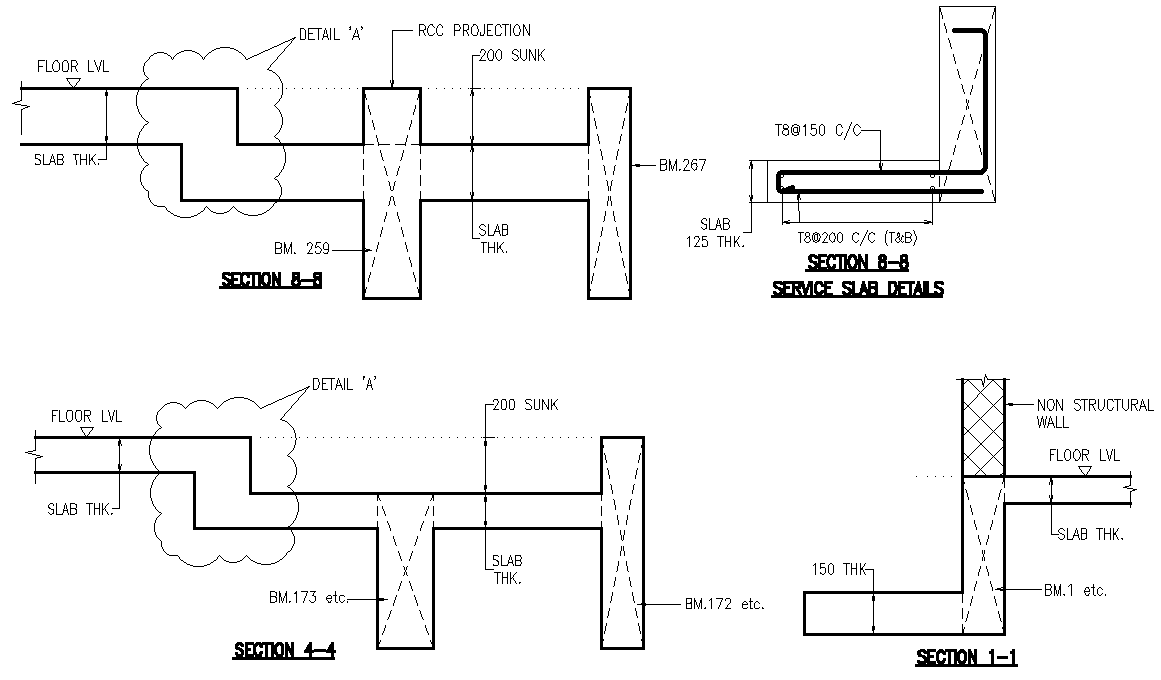 Construction detail of service slab DWG AutoCAD drawing - Cadbull