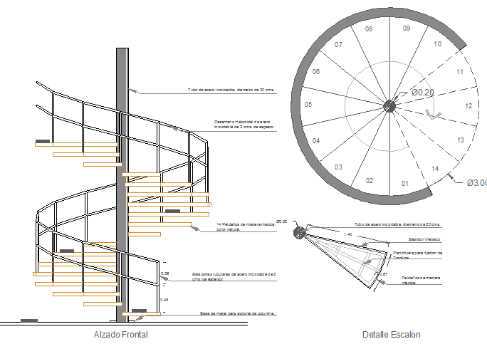 Constructive details of spiral staircase of bungalow dwg file - Cadbull