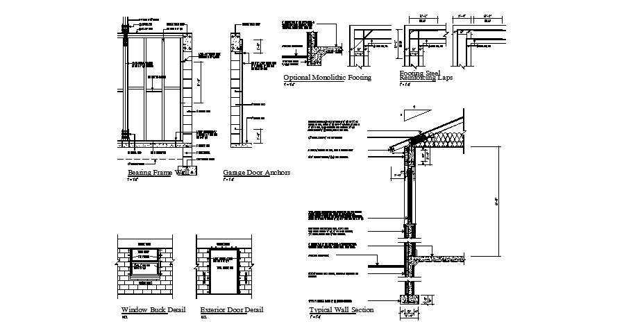 Constructive section and doors and windows installation details of ...