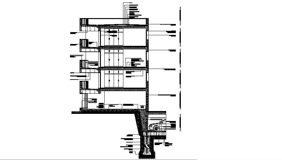 Constructive section details three story office building dwg file - Cadbull