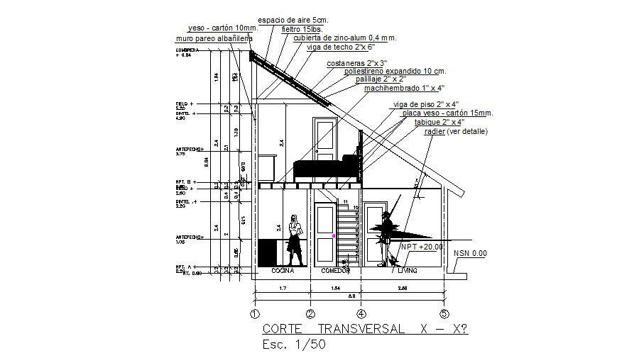 Constructive Sectional Details Of Two Story House Dwg File Cadbull