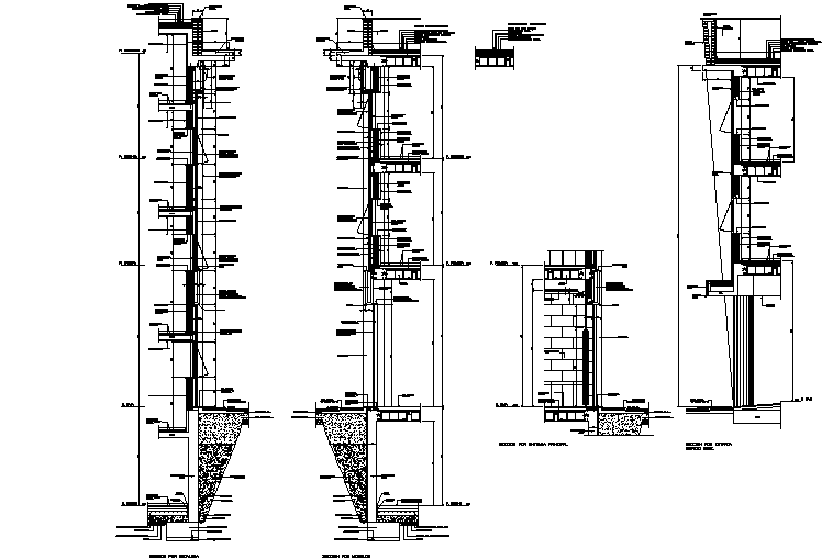 Constructive sections facades with panels detail dwg file - Cadbull