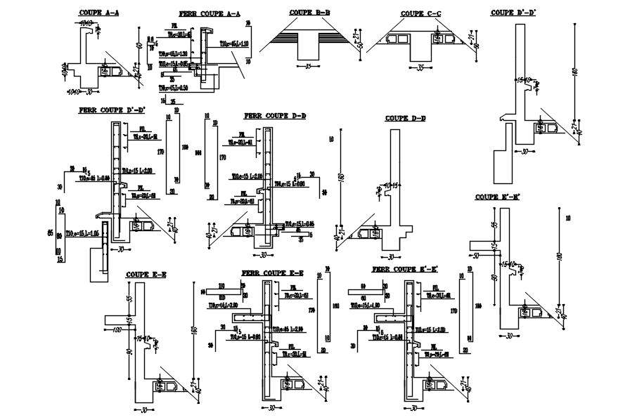 Formwork And Reinforcement Details Of The Coping In AutoCAD 2D Drawing