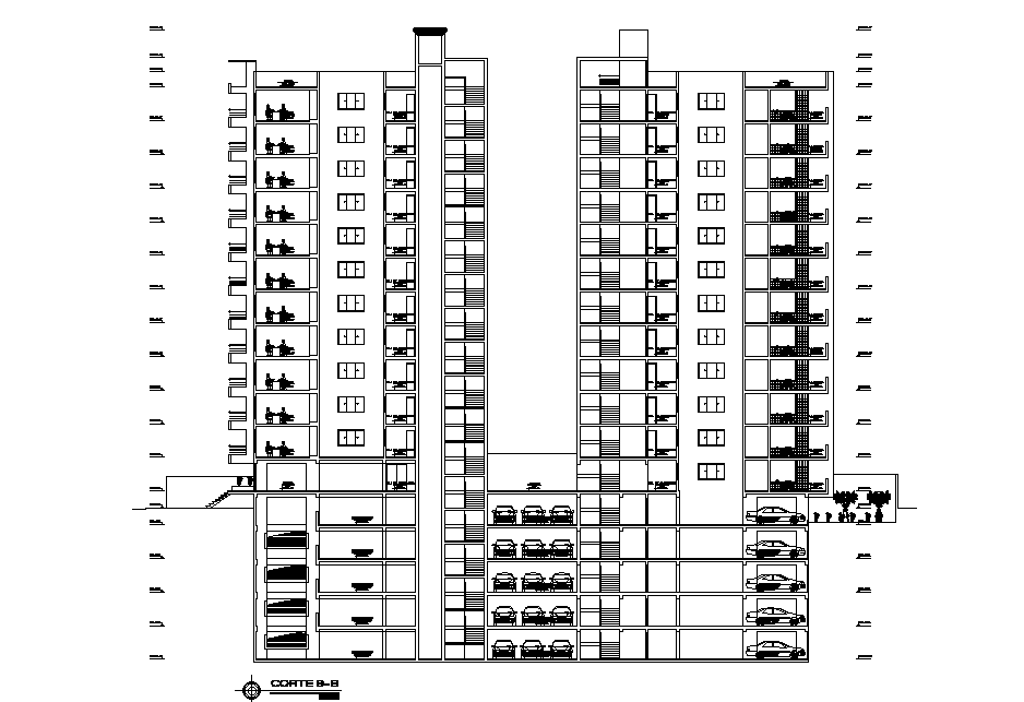 Corporation Building With Basement Parking Section Drawing DWG File ...