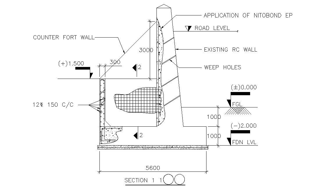 Counter fort wall detail drawing derived in this AutoCAD file. Download ...