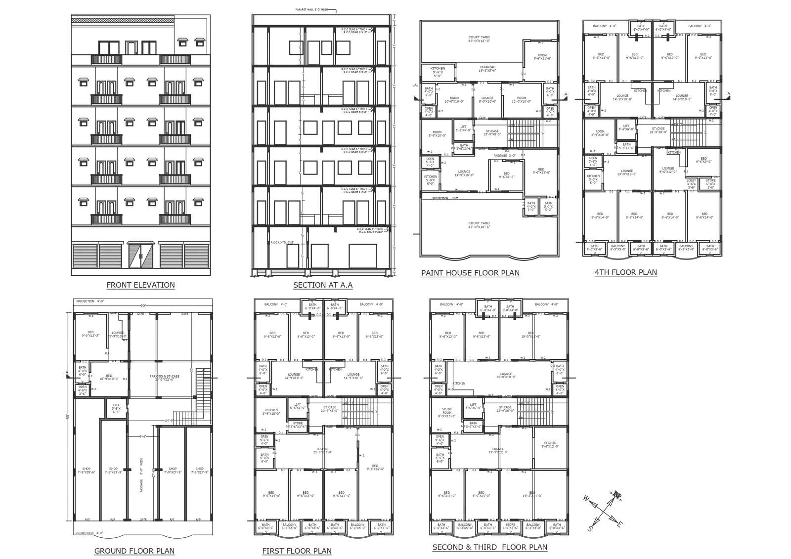 Courtyard and veranda design with elevation and section detailed dwg ...