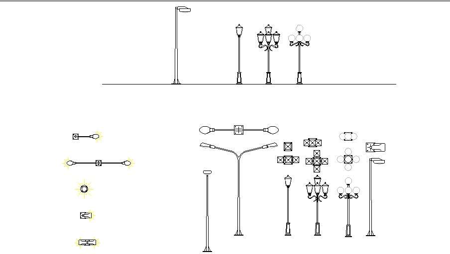 Creative street lights and light pole blocks cad drawing details dwg ...