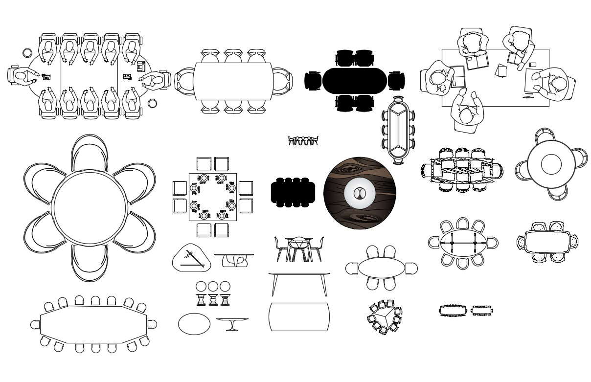 Creative wooden dining table blocks cad drawing details dwg file - Cadbull