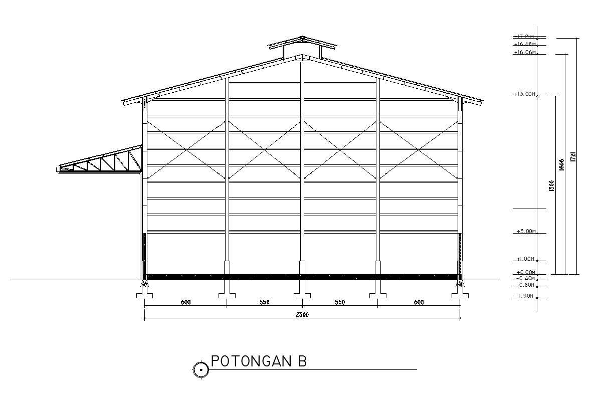 Cross section B of incinerator plant factory in detail AutoCAD 2D ...