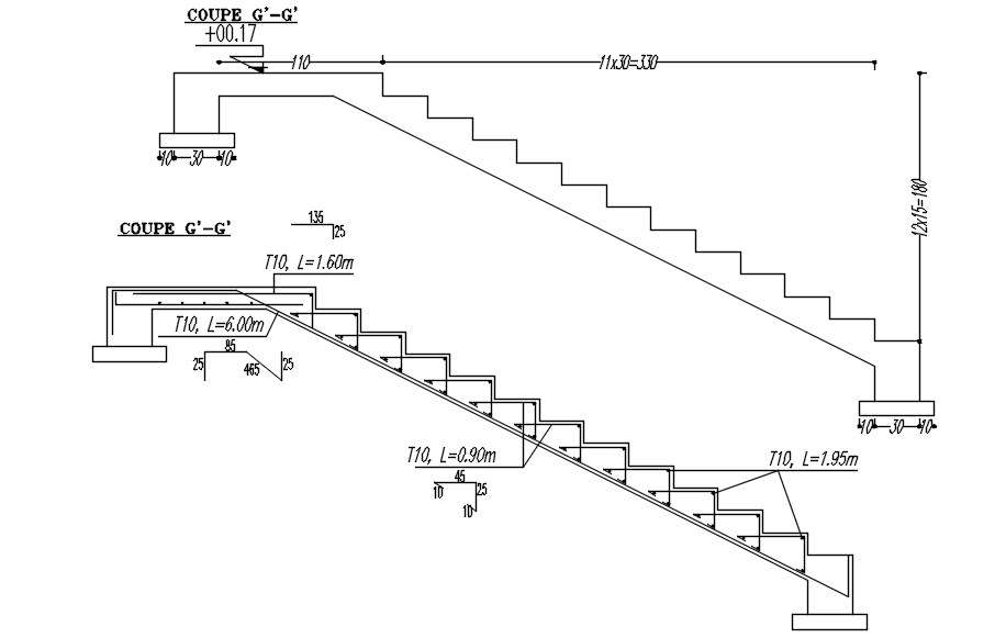 Cross section G of the staircase with reinforcement and formwork ...