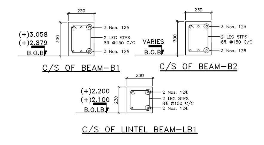 Cross section of beam and lintel beam has given in the Autocad 2D DWG ...