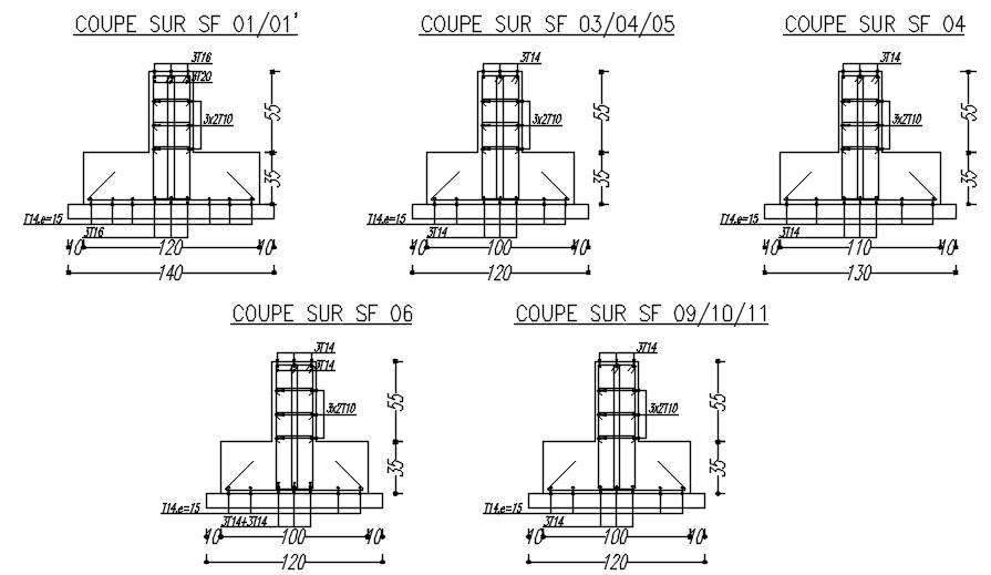 Cross Section Of Footing With Reinforcement Details Design In AutoCAD ...