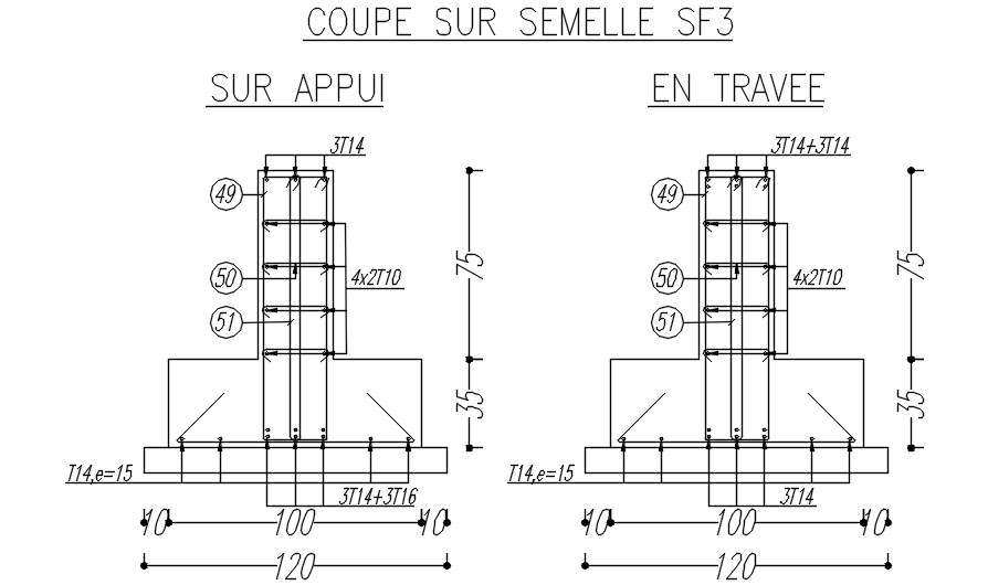 Cross section of sole plate in foundation with reinforcement details in ...