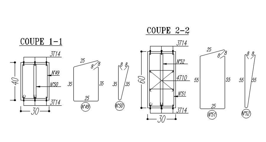 Cross Sections 1 1 And 2 2 Of The Beam With Reinforcement Details Design In Autocad 2d Drawing 2662