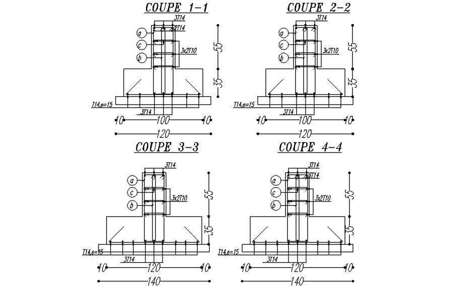 Cross Sections Of Footing With Reinforcement Details In Autocad 2d