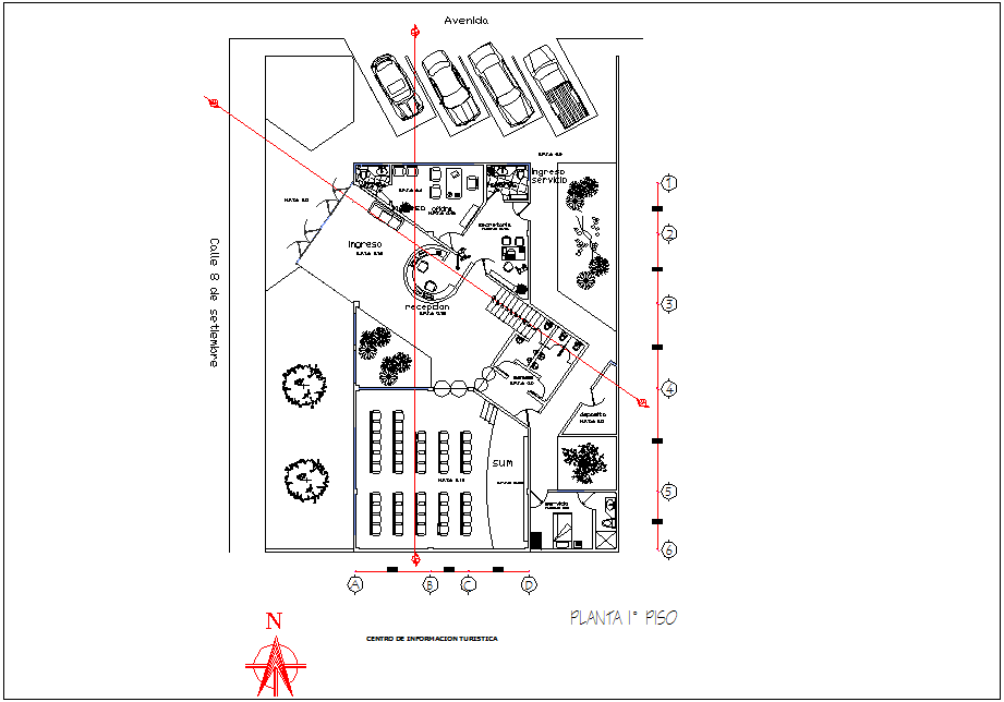 Culture center with historical view with first floor plan dwg file ...