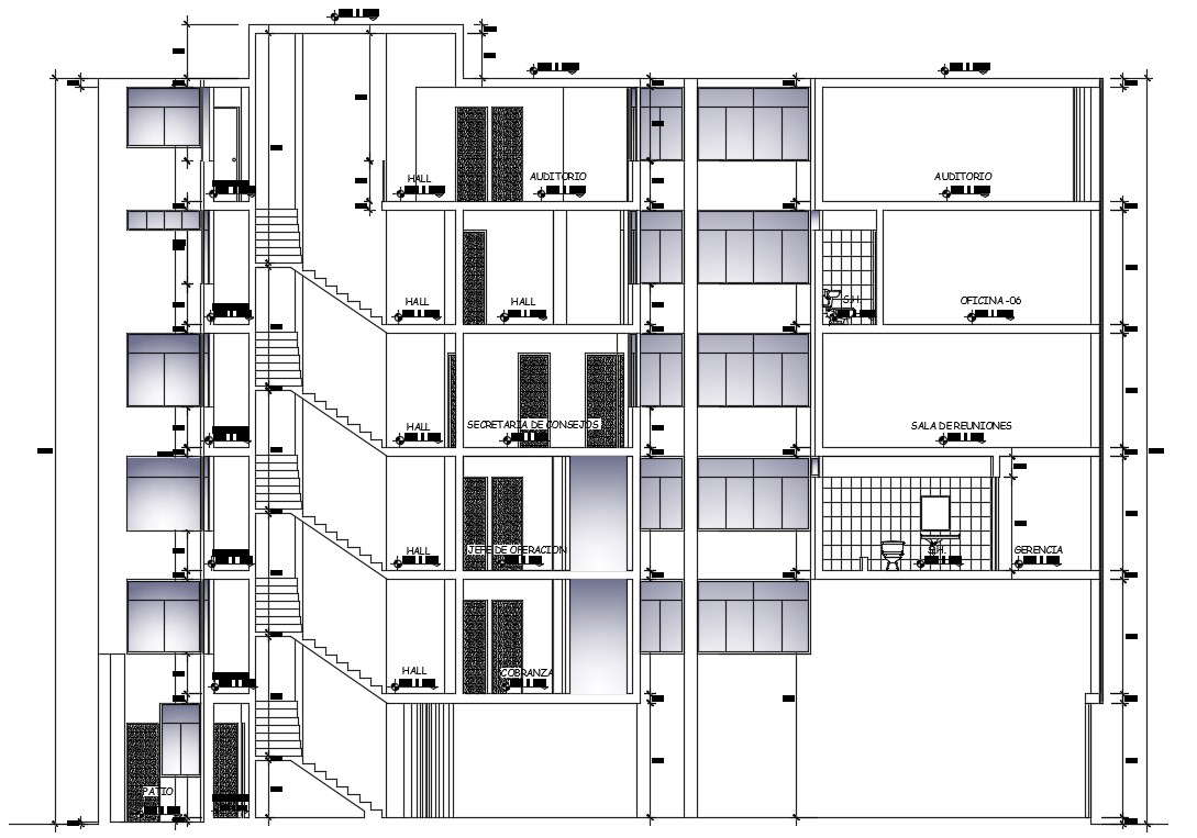 Cut section detail of G+5 office building CAD drawing details. Download ...