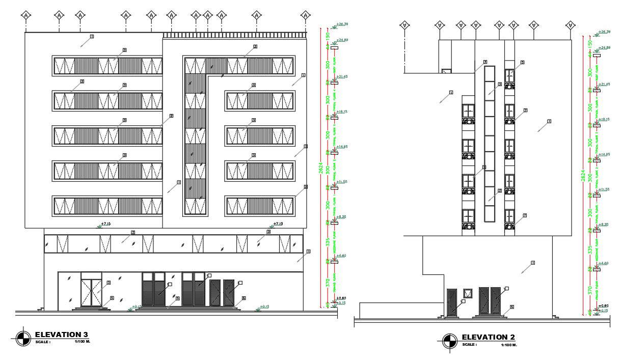 DWG 2D AutoCAD drawing of the 2different side elevation details of the ...