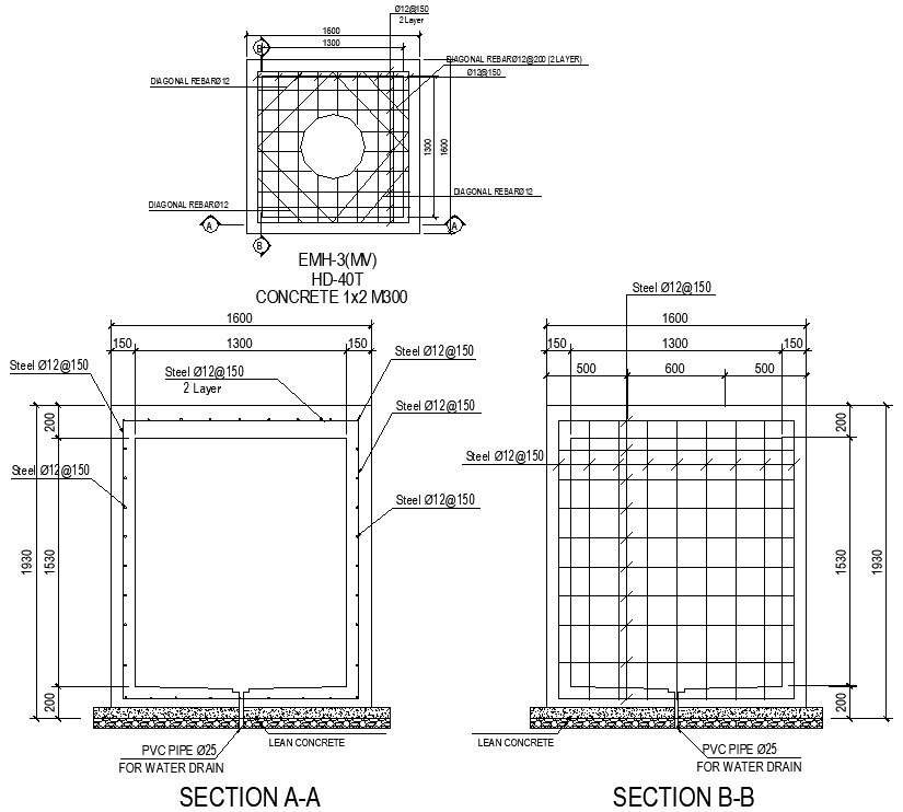 DWG AutoCAD drawing file of the water drain section details. Download ...