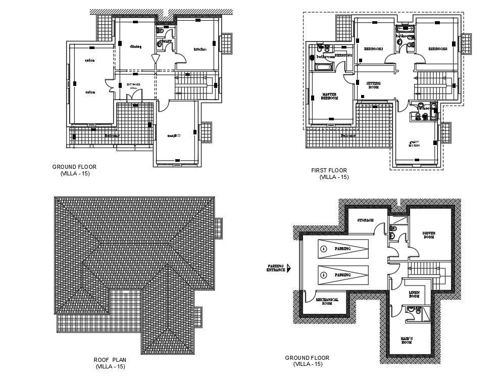 Dwg Drawing File Has The Villa Of Basement Plan Ground Floor Plan First Floor Plan And Roof