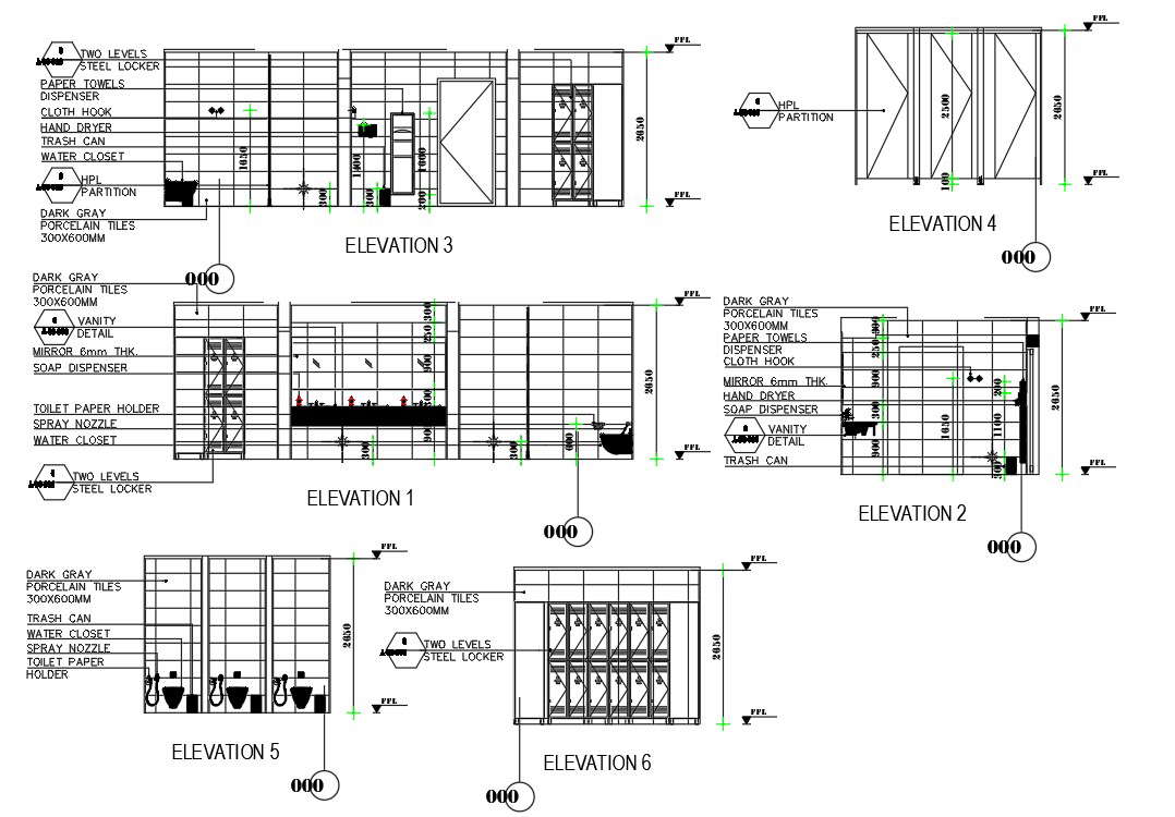 DWG file having the details of the Toilet. Top, front and all side ...