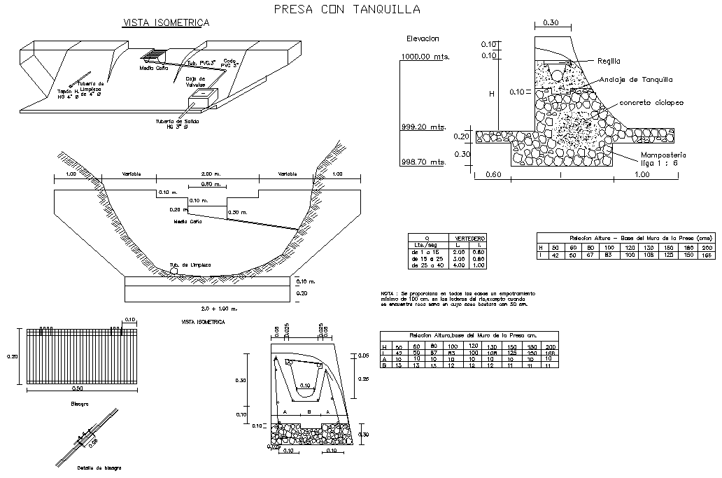 Dam with tank plan and section autocad file - Cadbull