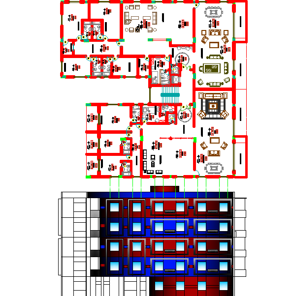 Department building elevation and layout plan dwg file - Cadbull