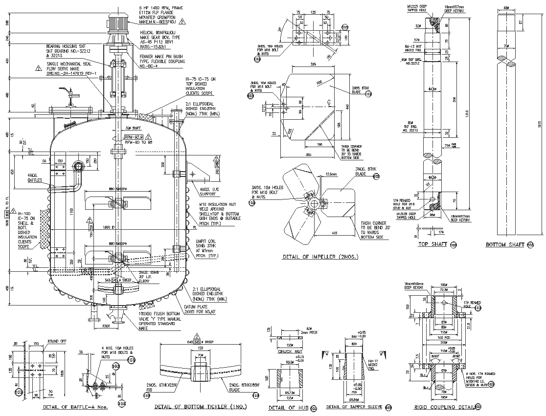 Designing detail of Chemical Reactor vessel DWG AutoCAD file - Cadbull