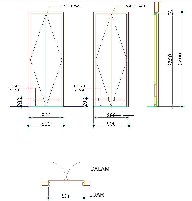 Design of double swing door is given in AutoCAD drawing, CAD file, dwg ...