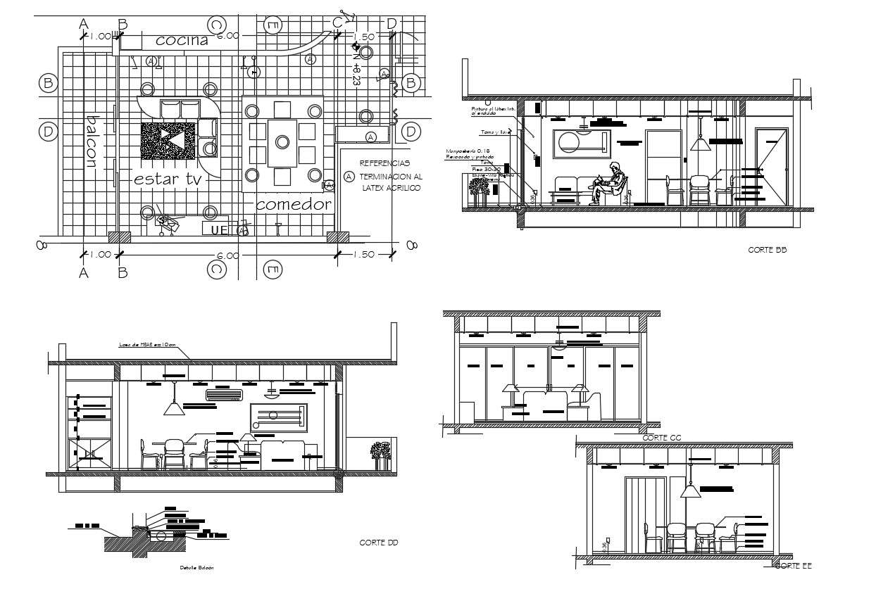 Detail Drawing Of Living Room And Dinning Area With Elevations In Dwg File Cadbull