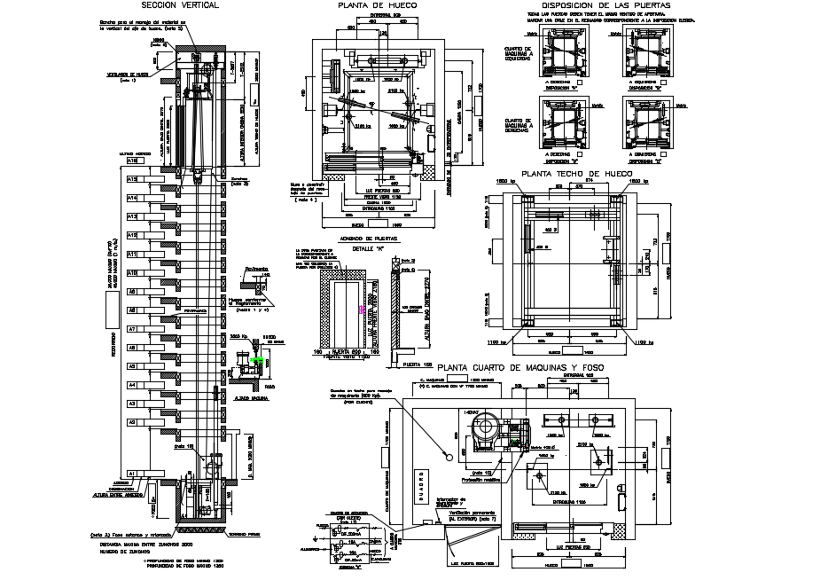 Detail elevator with engine room adjacent dwg file - Cadbull