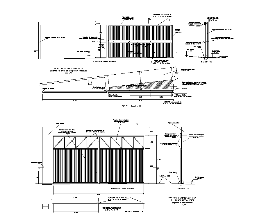 Detail gate door elevation and section 2d view layout file - Cadbull