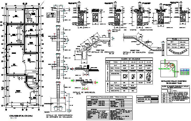 Detail in foundation plan and section detail dwg file - Cadbull