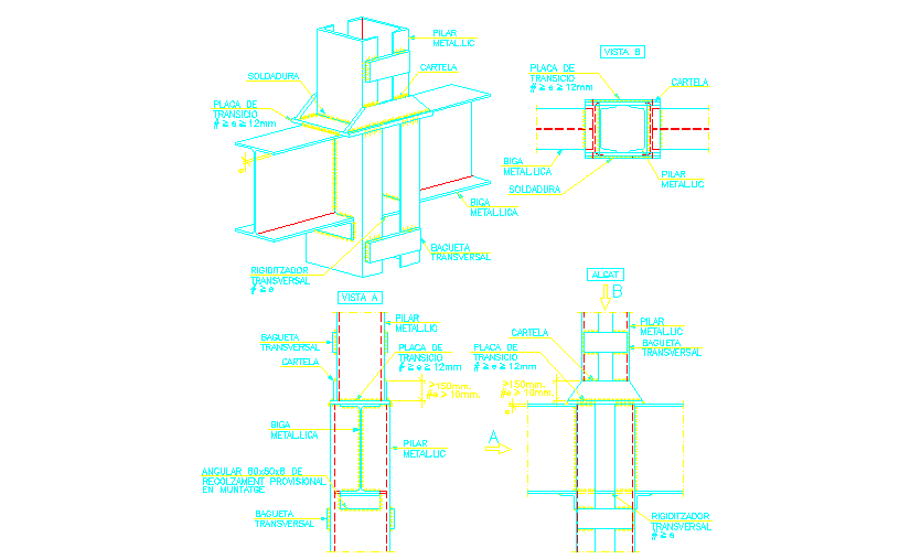 Detail of Connection of Pillar and steel Beam - Cadbull