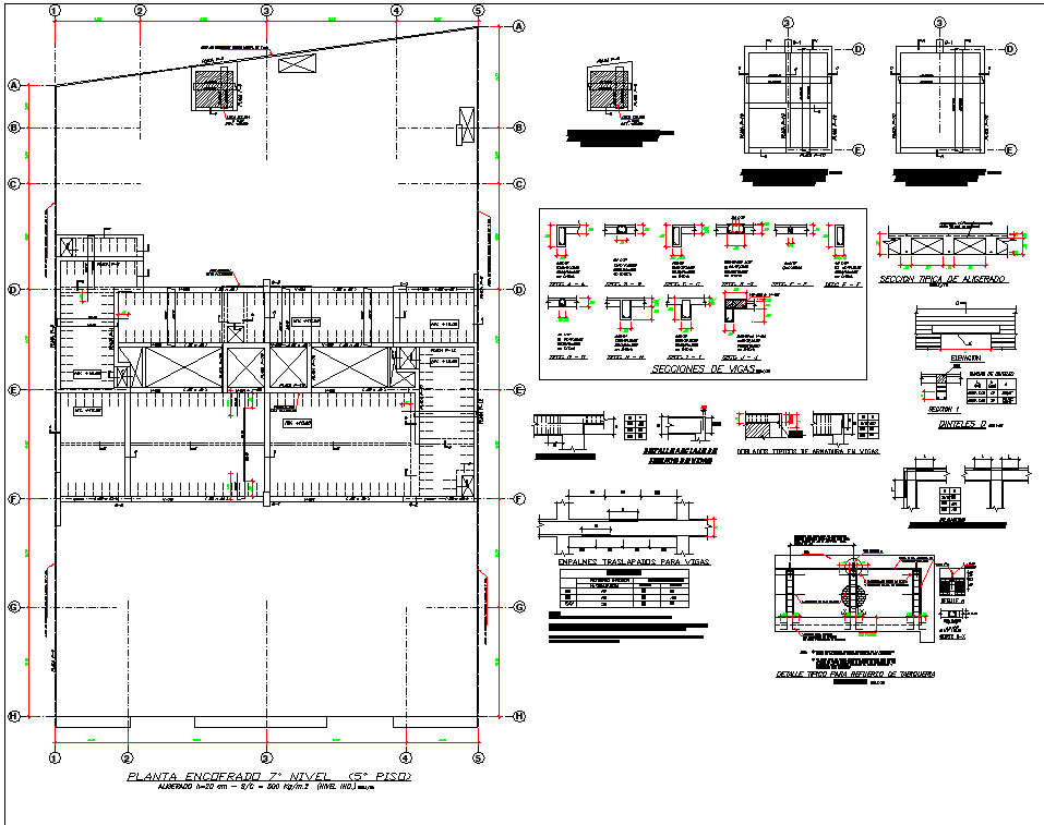 Detail of column and beam layout file - Cadbull