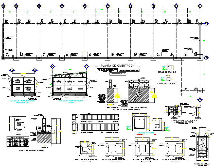 Detail of foundation layout file - Cadbull