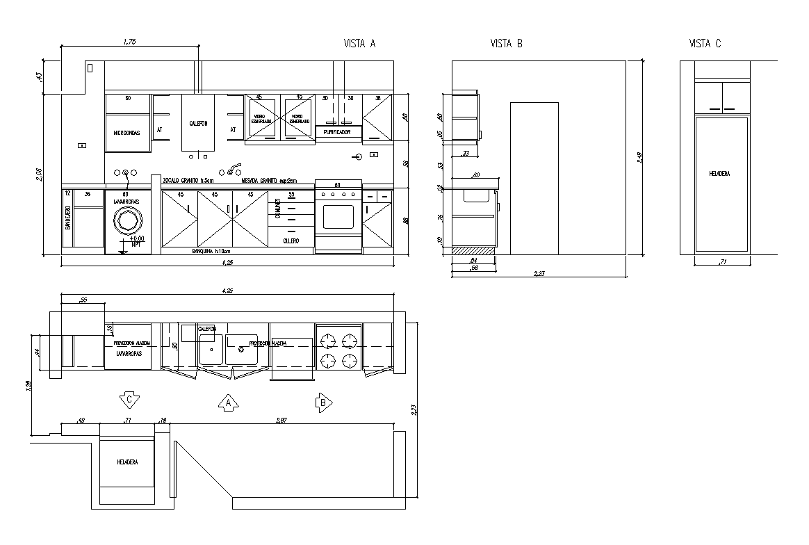 Detail of kitchen furniture 2d view layout dwg file - Cadbull