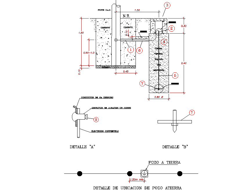 Detail of location of well atierra plan and section autocad file - Cadbull