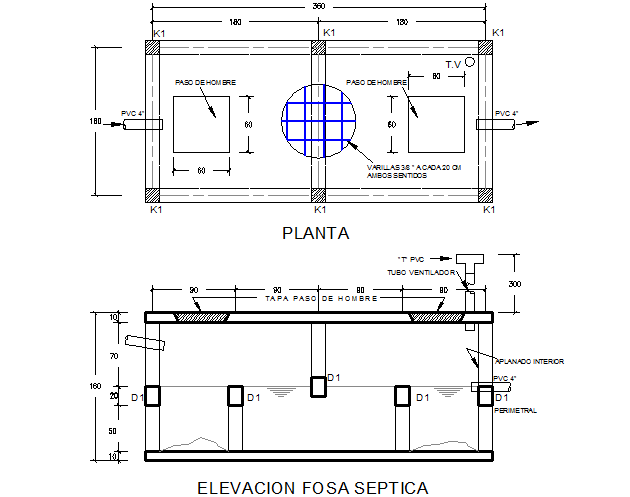 Detail septic tank plan and elevation dwg file - Cadbull